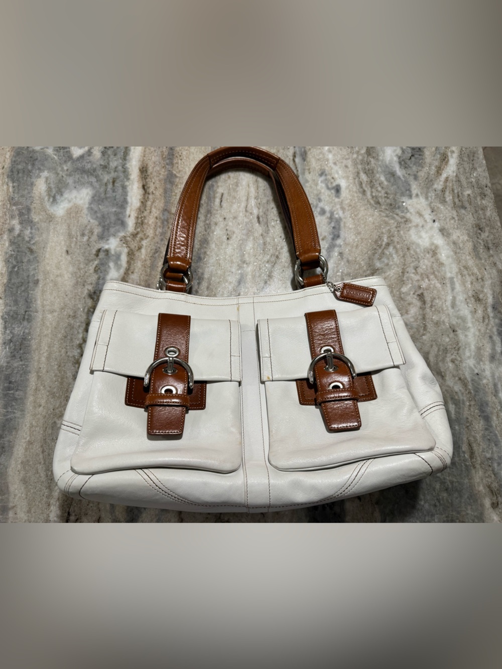 Coach SoHo White and Brown Leather Handbag